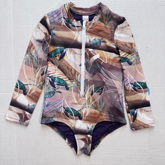 WET Swimsuit Girls 7Y Turtle Print Long Sleeve One Piece Rash Guard UPF 50+ NWT